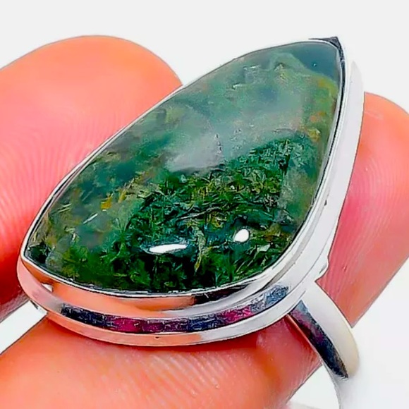 Mother Earth Jewelry Jewelry - Genuine Moss Agate & Sterling Silver Ring Size 10